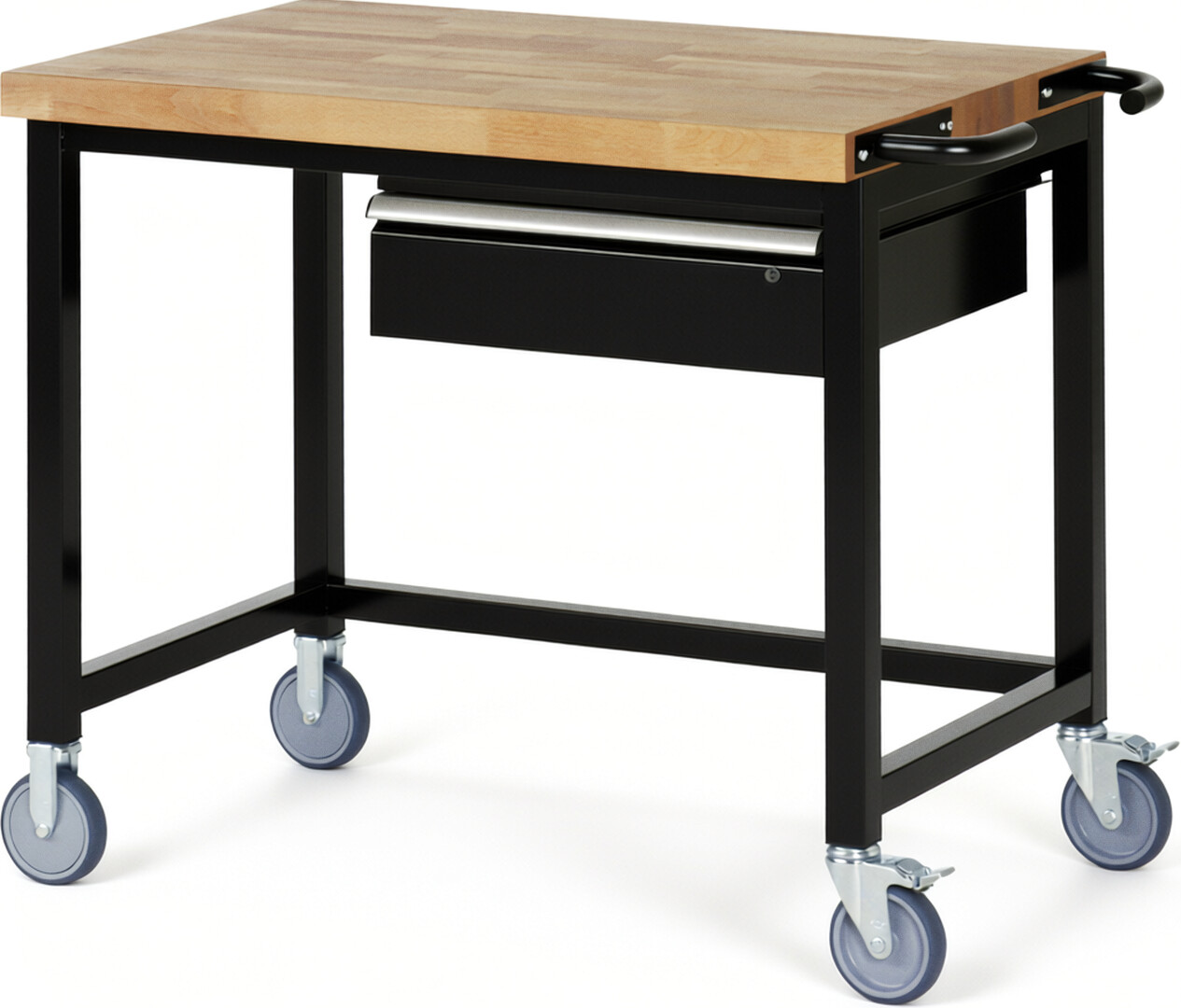 RAU Werkbank schwarz - Breite 100 cm - Tiefe 70 cm - Höhe 108 cm - Buche-Massiv Arbeitsplatte 40 mm