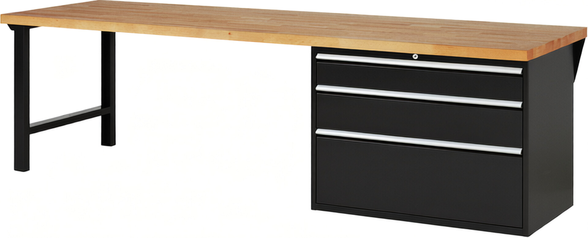 RAU Werkbank schwarz - Breite 300 cm - Tiefe 90 cm - Höhe 89 cm - Buche-Massiv Arbeitsplatte 40 mm