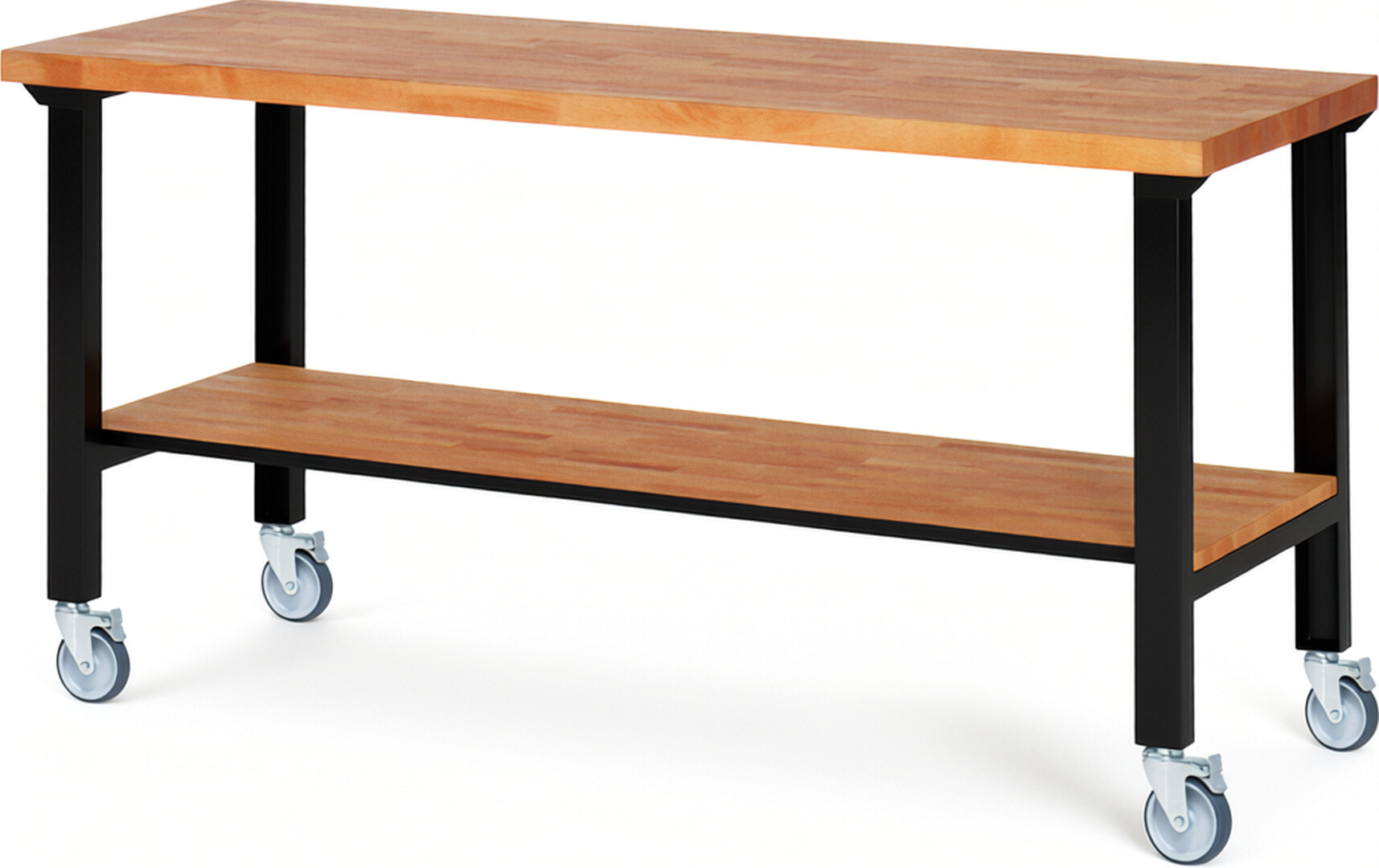 RAU Werkbank schwarz - Breite 200 cm - Tiefe 70 cm - Höhe 100 cm - Buche-Massiv Arbeitsplatte 40 mm