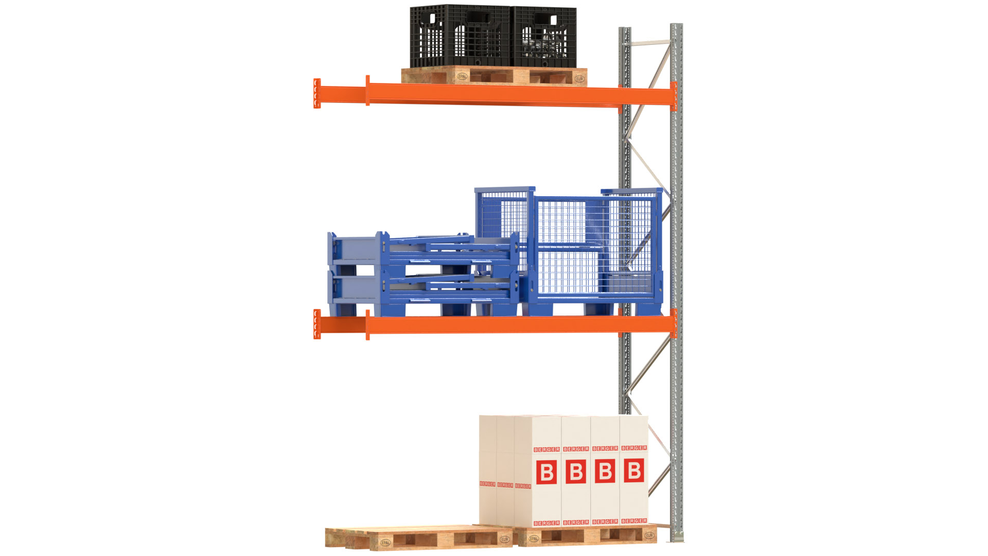 Palettenregal ARTUS - Anbaufeld - Breite 278,5 cm - Höhe 400 cm - Tiefe 80 cm - 2 Träger Ebenen