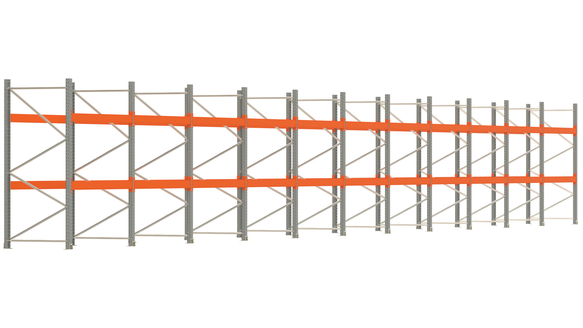Palettenregal ARTUS - Breite 2192 cm - Höhe 250 cm - Tiefe 110 cm - 2 Träger-Ebenen - Fachlast 3000 kg - 66 Palettenstellplätze