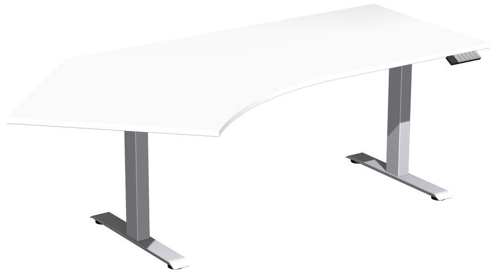 PC-Schreibtisch, elektr. höhenverstellbar, BxTxH 2166x800/1130x630-1280 mm, links, Melamin-Platte 25 mm, weiß/silber