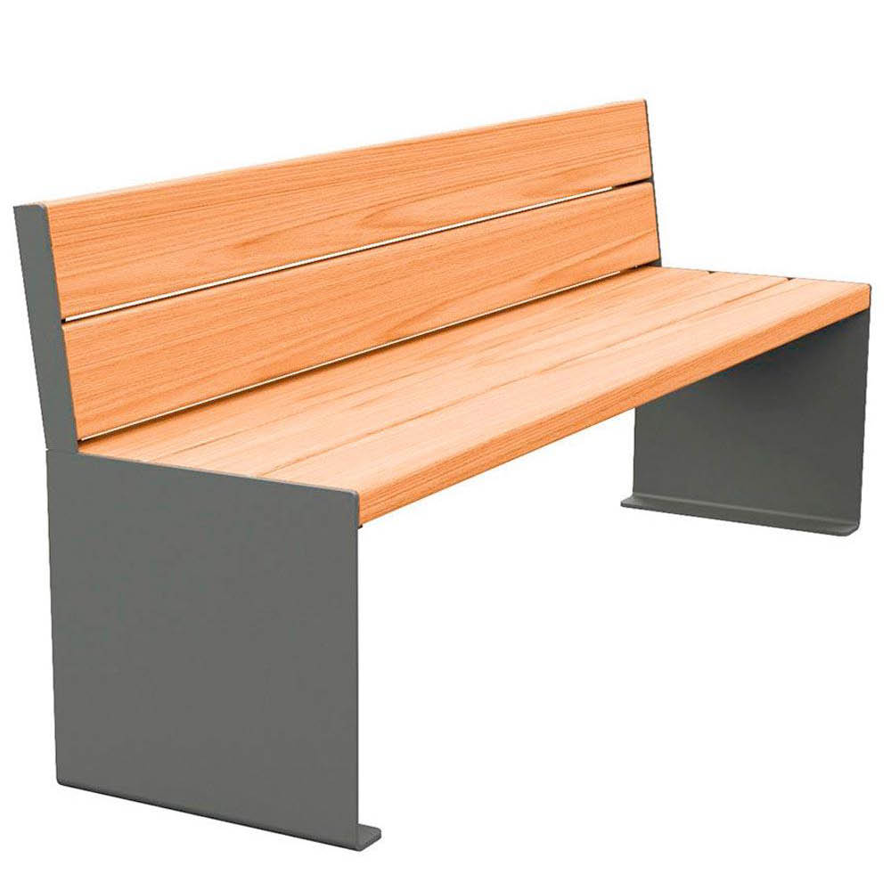 Sitzbank, Breite 1800 mm, Gestell Stahl 450x 450 mm, verzinkt, Sitzfläche Tropenholz hell, Sitzhöhe 450 mm, Gestell grau