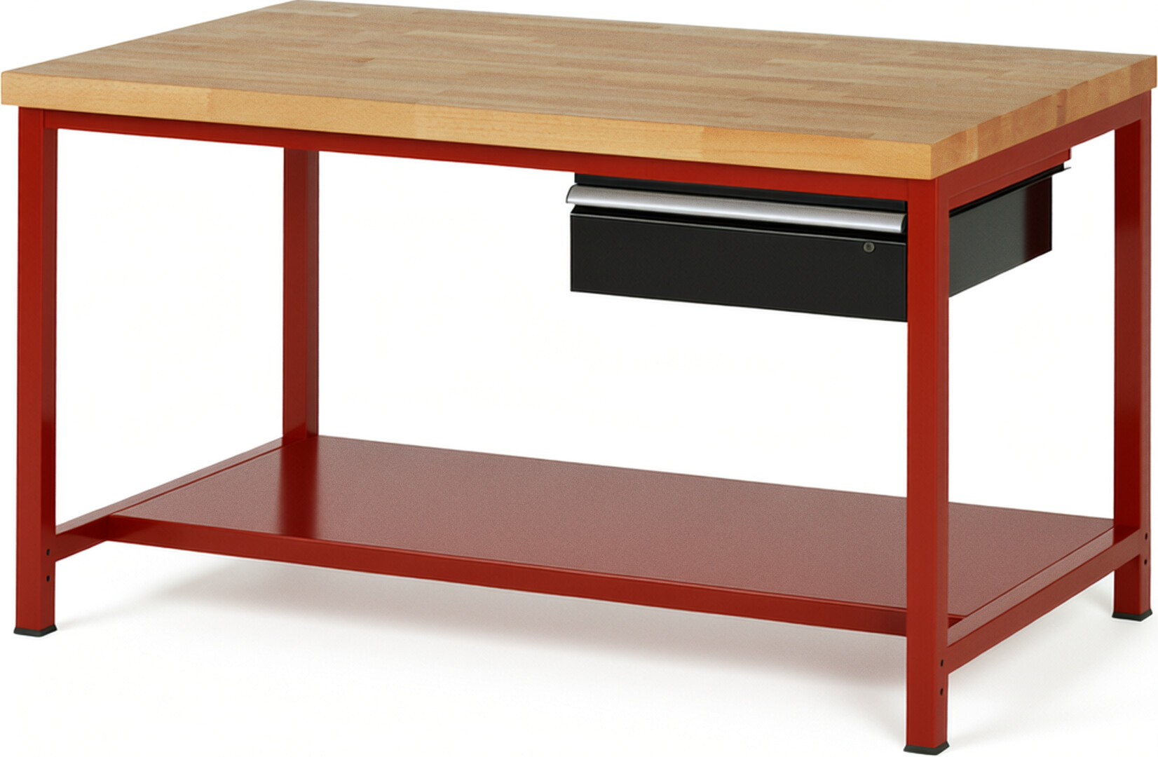 RAU Werkbank rot - schwarz - Breite 150 cm - Tiefe 90 cm - Höhe 84 cm - Buche-Massiv Arbeitsplatte 40 mm