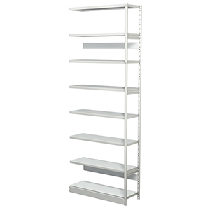 Aktenregal, Büroregal- Steckregal ohne Rückwand, Anbaufeld, 8 Fachböden, 7 OH, BxTxH 960x300x2600 mm, lichtgrau