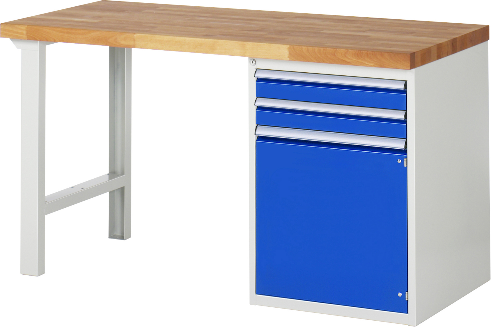 Werkbank Modell 7503 rot - schwarz, BxTxH 1500x700x840 mm,  Buche-Massiv Arbeitsplatte 40 mm,  2 Schubladen mit  Vollauszug 100 % und  SoftClosing