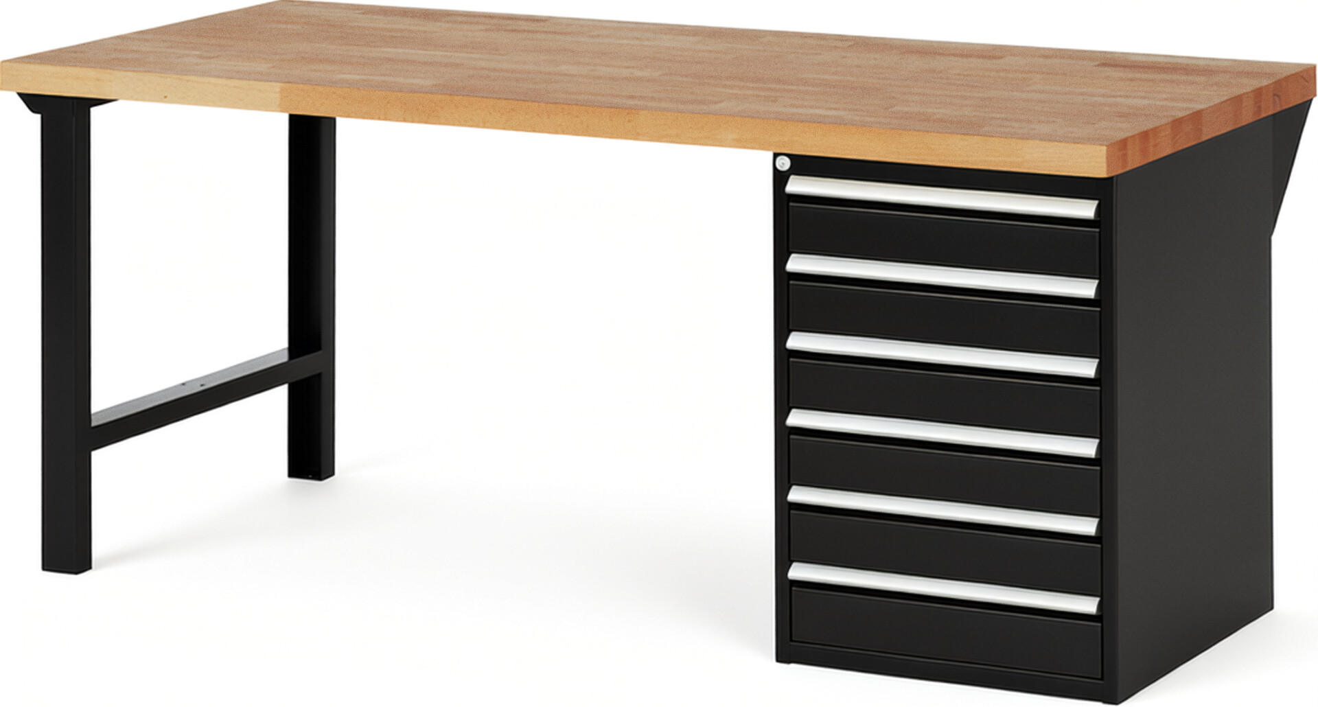 RAU Werkbank schwarz - Breite 200 cm - Tiefe 90 cm - Höhe 84 cm - Buche-Massiv Arbeitsplatte 40 mm