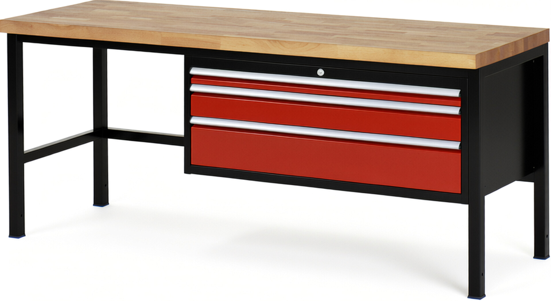 RAU Werkbank schwarz - rot - Breite 200 cm - Tiefe 70 cm - Höhe 104 cm - Buche-Massiv Arbeitsplatte 40 mm