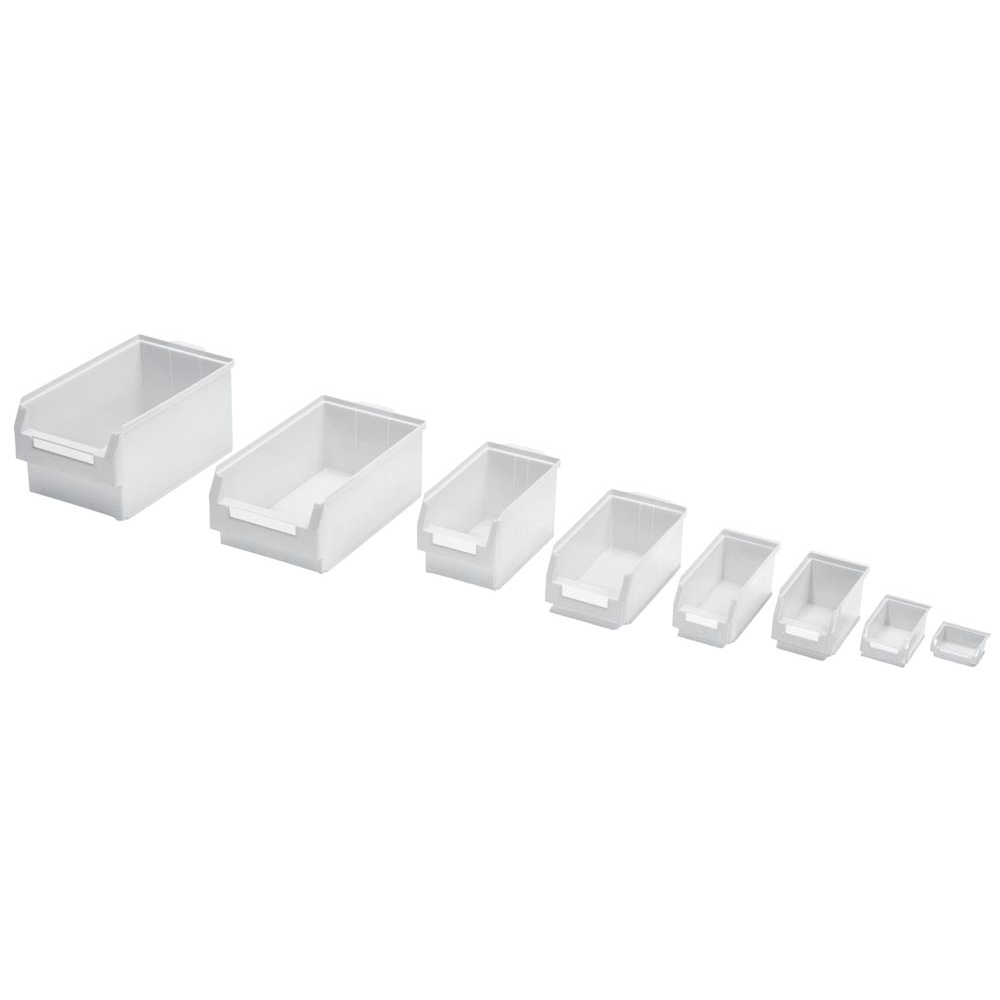 Sichtlagerkasten, Aufhängeleiste, weiß, BxH 140x130 mm, Tiefe auß/inn 230/200 mm