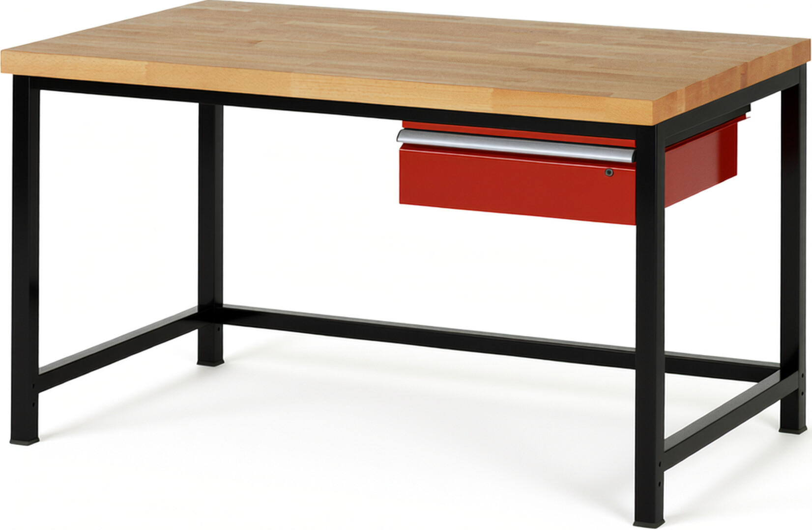 RAU Werkbank schwarz - rot - Breite 150 cm - Tiefe 90 cm - Höhe 104 cm - Buche-Massiv Arbeitsplatte 40 mm