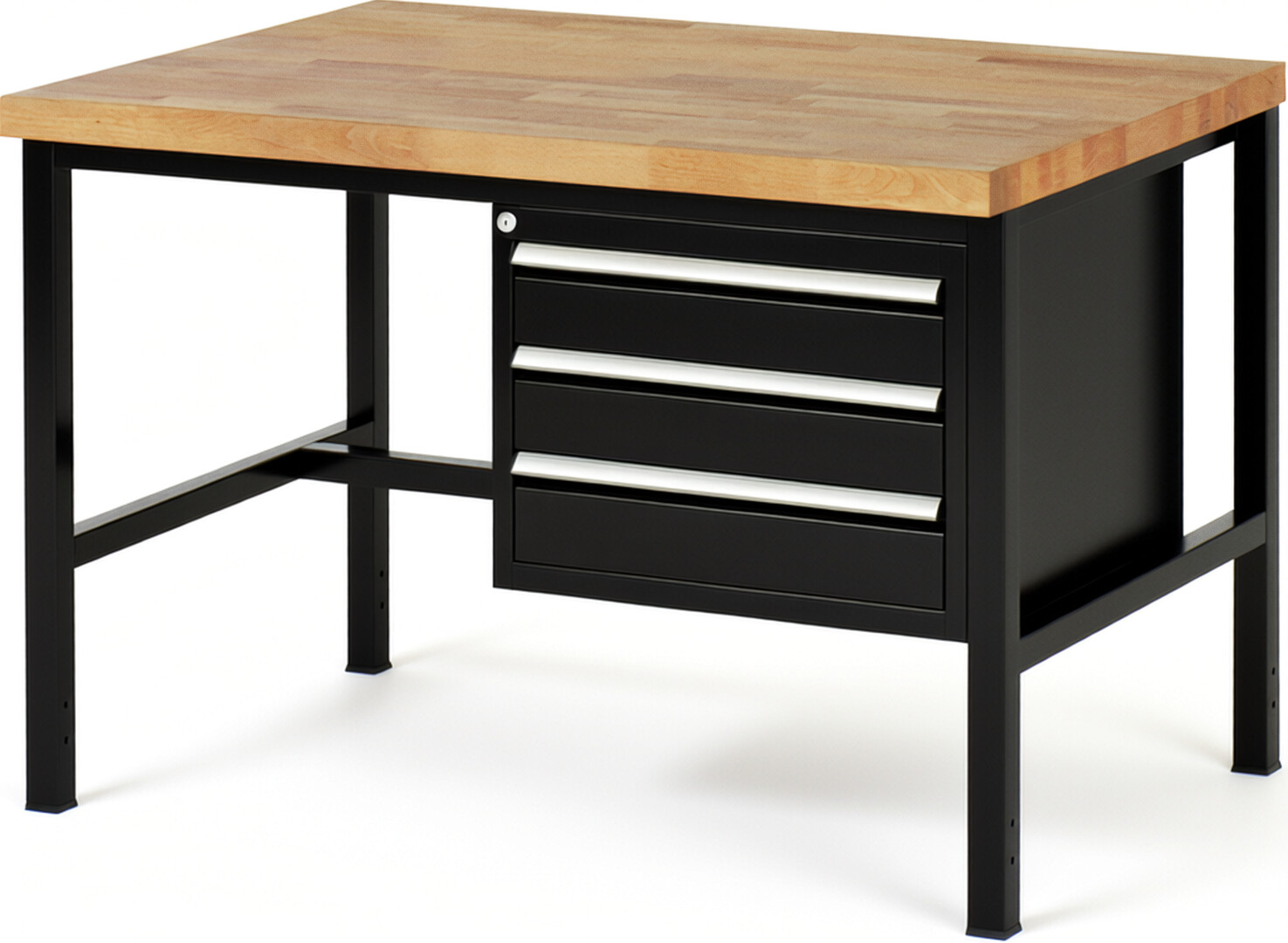 RAU Werkbank schwarz - Breite 125 cm - Tiefe 90 cm - Höhe 104 cm - Buche-Massiv Arbeitsplatte 40 mm