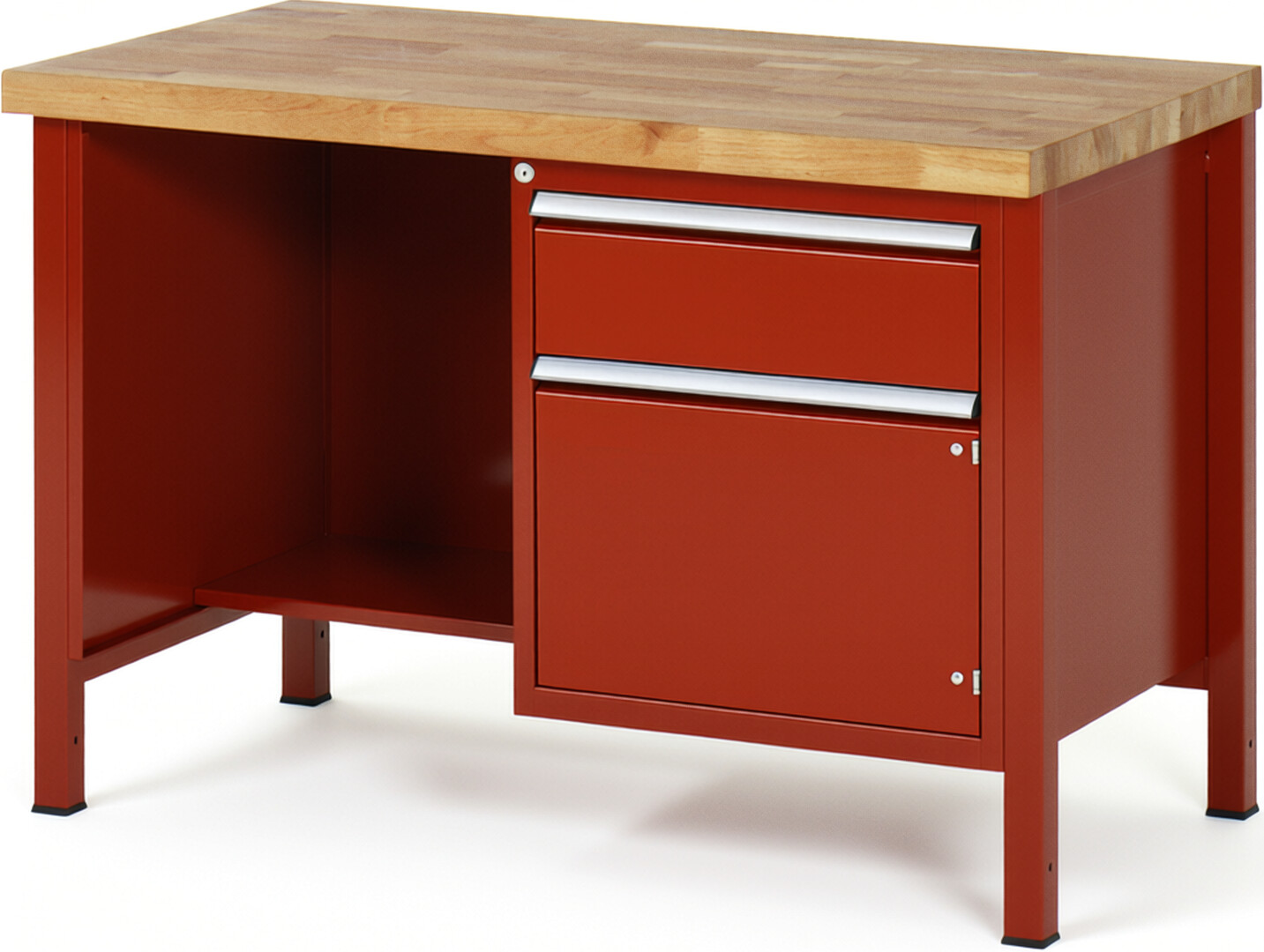 RAU Werkbank rot - Breite 125 cm - Tiefe 70 cm - Höhe 84 cm - Buche-Massiv Arbeitsplatte 40 mm