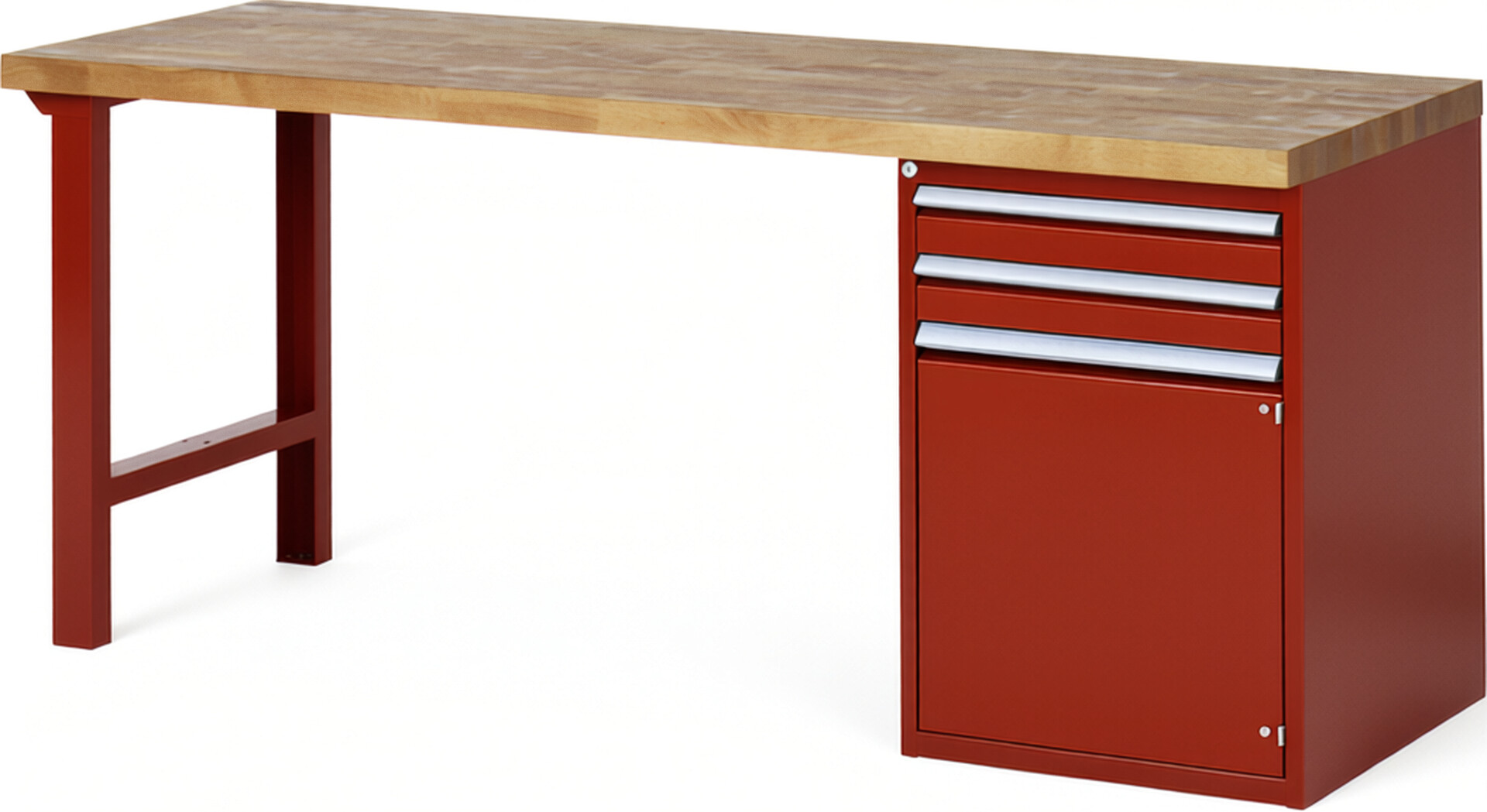 RAU Werkbank rot - Breite 200 cm - Tiefe 70 cm - Höhe 84 cm - Buche-Massiv Arbeitsplatte 40 mm