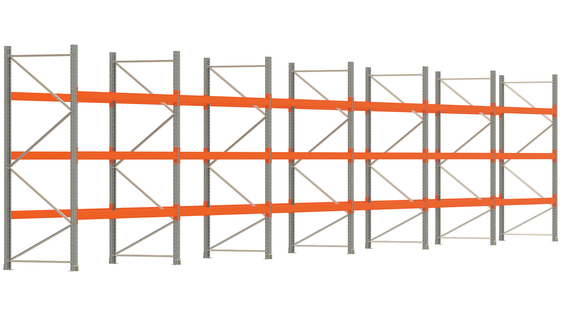 Palettenregal ARTUS - Breite 1679,5 cm - Höhe 300 cm - Tiefe 110 cm - Fachlast 2000 kg - 72 Palettenstellplätze