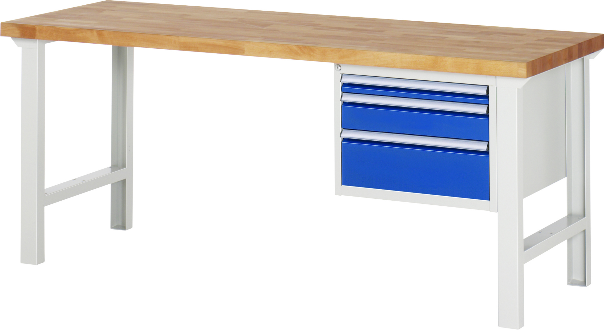 Werkbank Modell 7126 rot, BxTxH 2000x700x840 mm,  Buche-Massiv Arbeitsplatte 40 mm,  3 Schubladen mit  Vollauszug 100 % und  SoftClosing