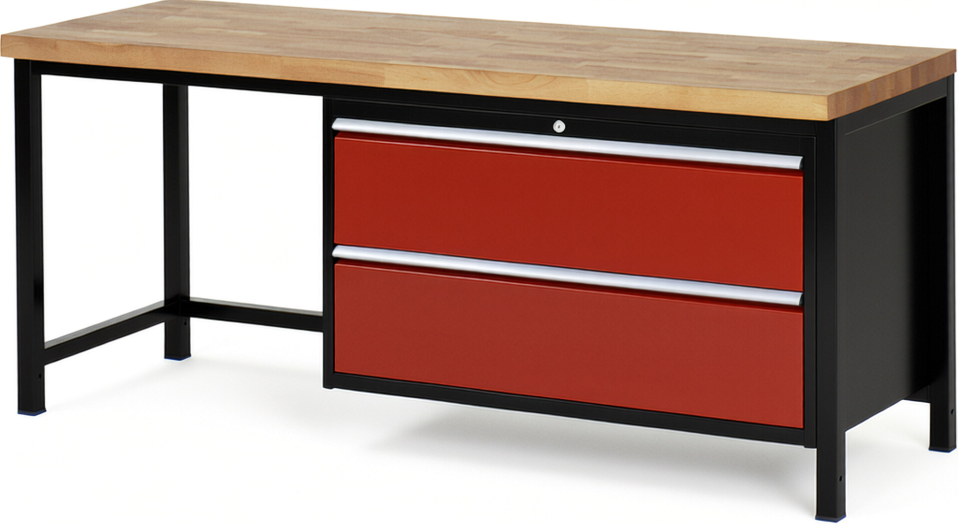 RAU Werkbank schwarz - rot - Breite 200 cm - Tiefe 70 cm - Höhe 104 cm - Buche-Massiv Arbeitsplatte 40 mm