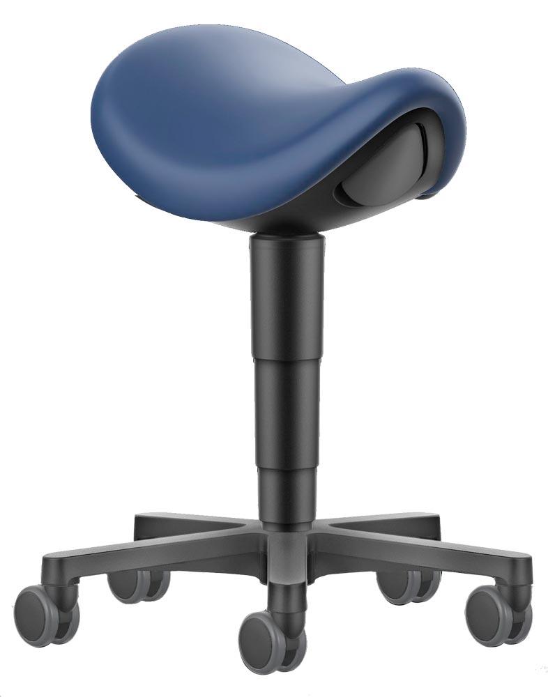 Sattelhocker,Rollen, Sitzfläche aus Polsterschaum, Sitzhöhe 540-800 mm, Kunstleder, blau
