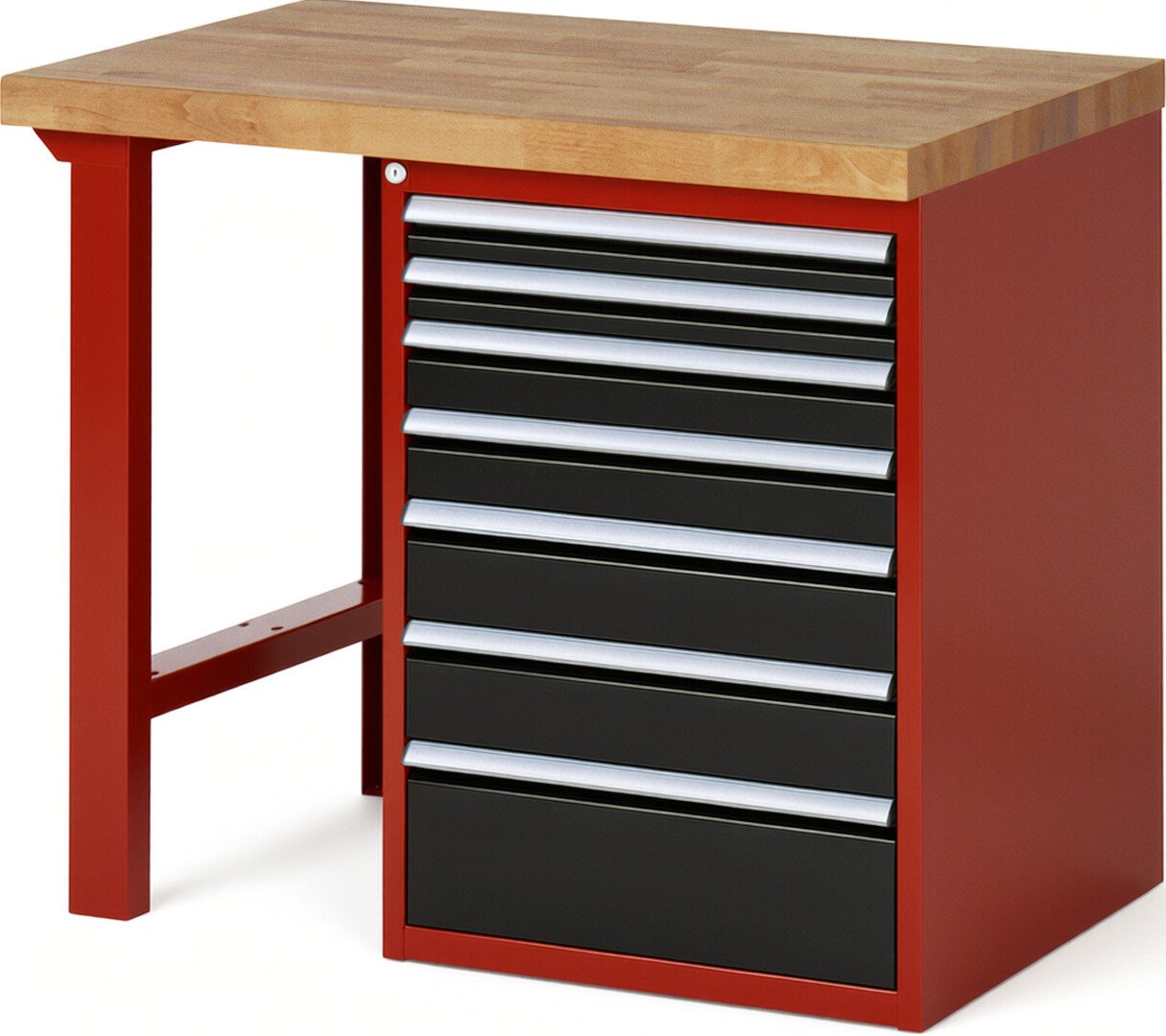 RAU Werkbank rot - schwarz - Breite 100 cm - Tiefe 70 cm - Höhe 84 cm - Buche-Massiv Arbeitsplatte 40 mm