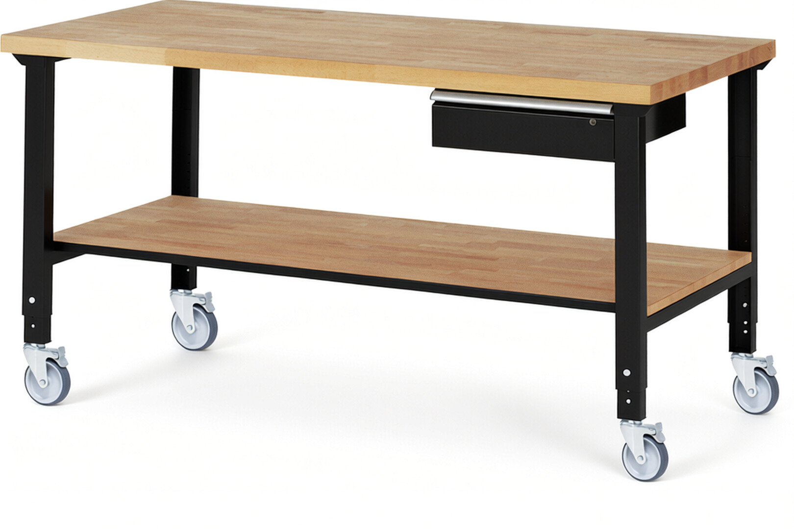 RAU Werkbank schwarz - Breite 200 cm - Tiefe 90 cm - Höhe 100 cm - Buche-Massiv Arbeitsplatte 40 mm