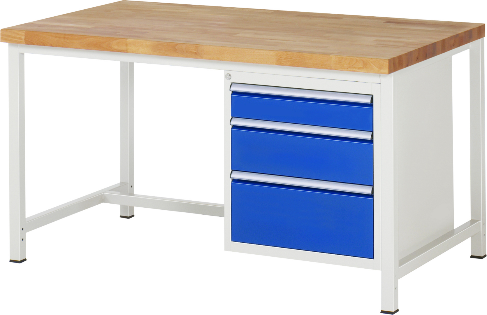 Werkbank Modell 8159 rot - schwarz, BxTxH 1500x900x840-1040 mm,  Buche-Massiv Arbeitsplatte 40 mm,  3 Schubladen mit  Vollauszug 100 % und  SoftClosing