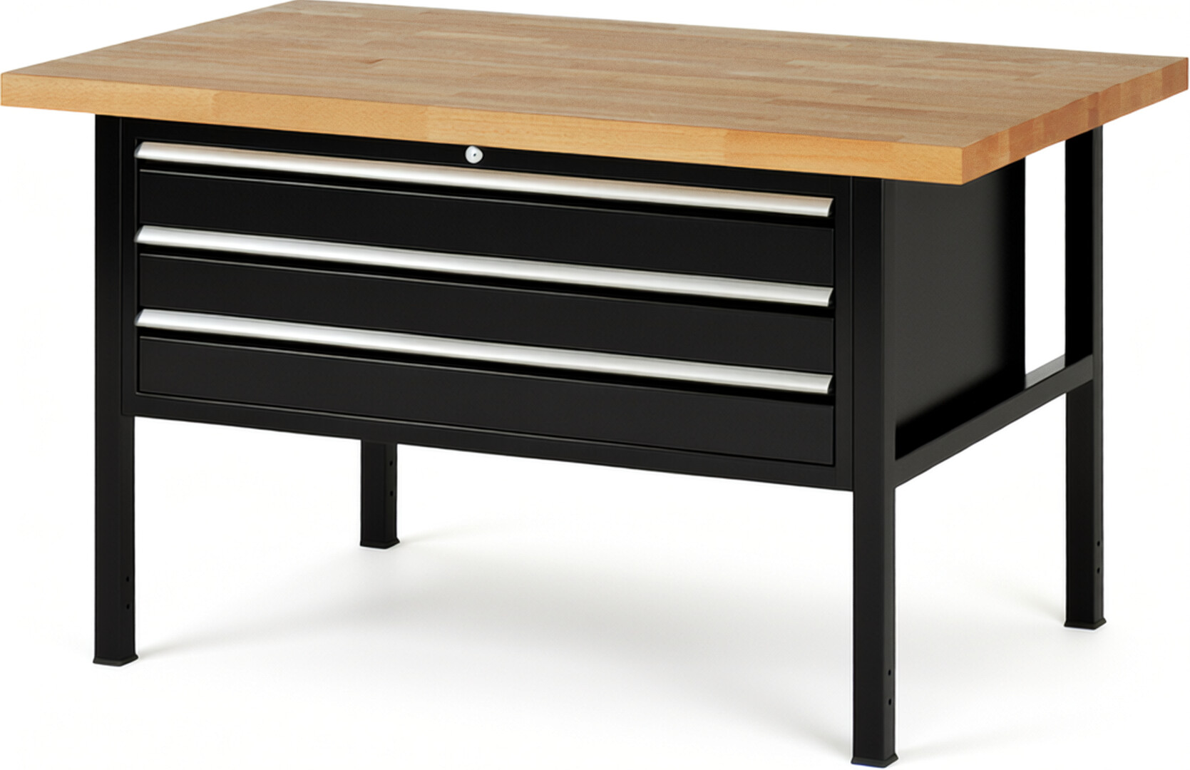 RAU Werkbank schwarz - Breite 150 cm - Tiefe 90 cm - Höhe 104 cm - Buche-Massiv Arbeitsplatte 40 mm