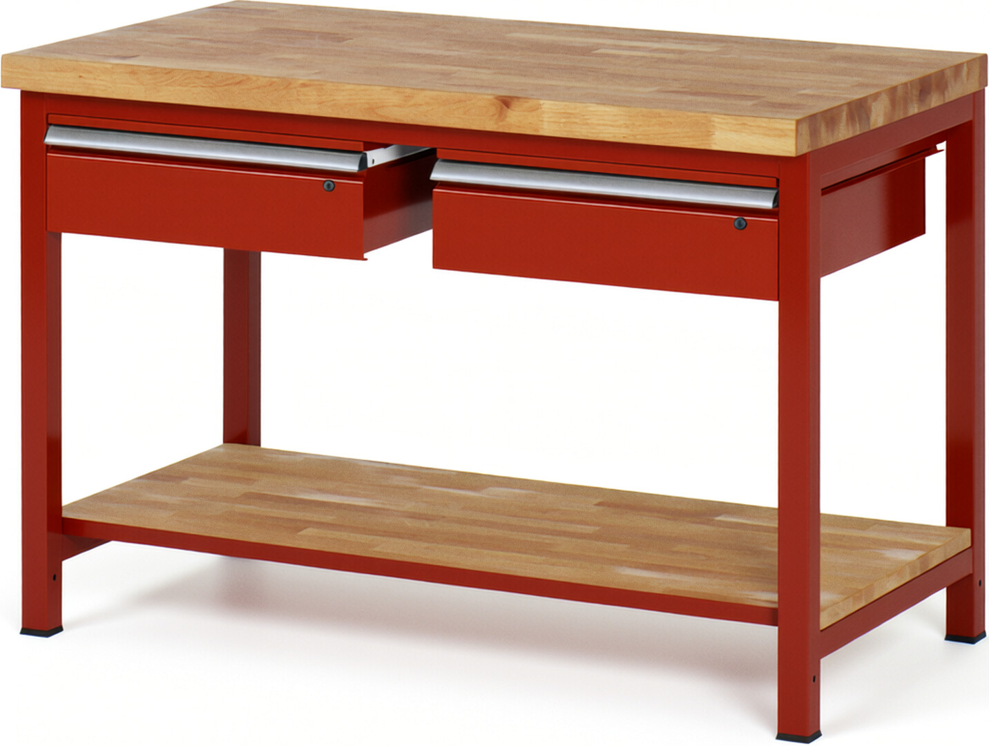 RAU Werkbank rot - Breite 125 cm - Tiefe 70 cm - Höhe 104 cm - Buche-Massiv Arbeitsplatte 40 mm