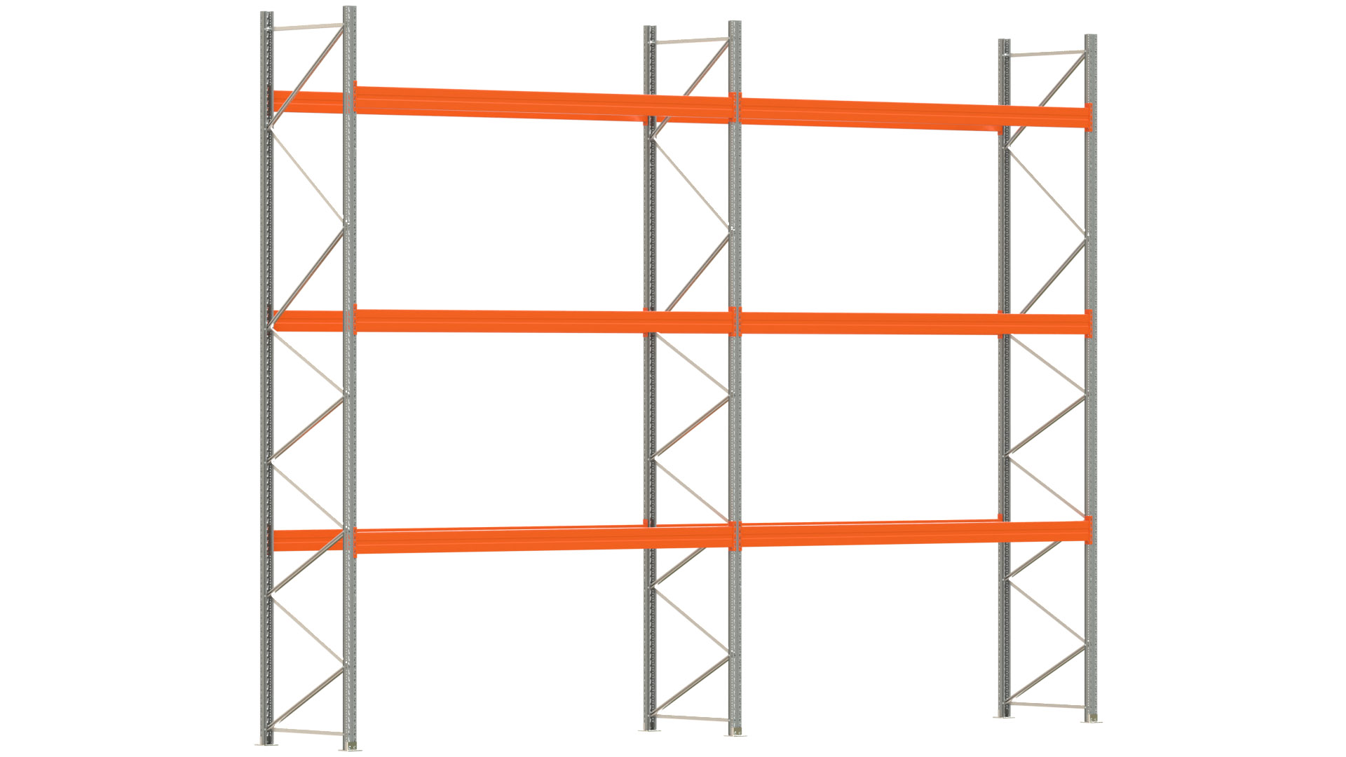 Palettenregal ARTUS - Breite 745,5 cm - Höhe 550 cm - Tiefe 110 cm - 3 Träger-Ebenen - max. Fachlast 4000 kg - 32 Palettenstellplätze