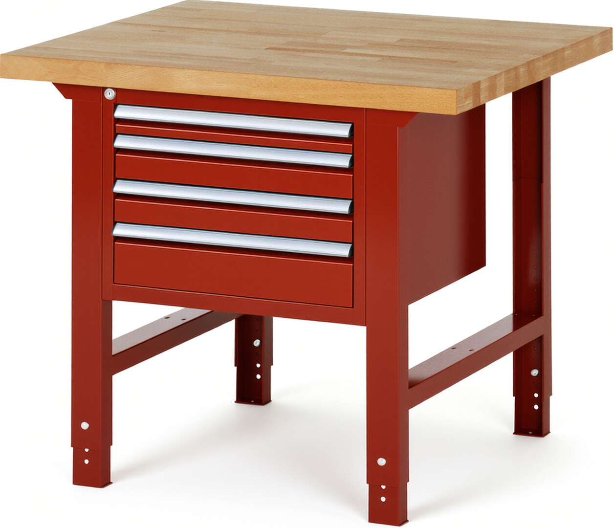 RAU Werkbank rot - Breite 100 cm - Tiefe 90 cm - Höhe 114 cm - Buche-Massiv Arbeitsplatte 40 mm