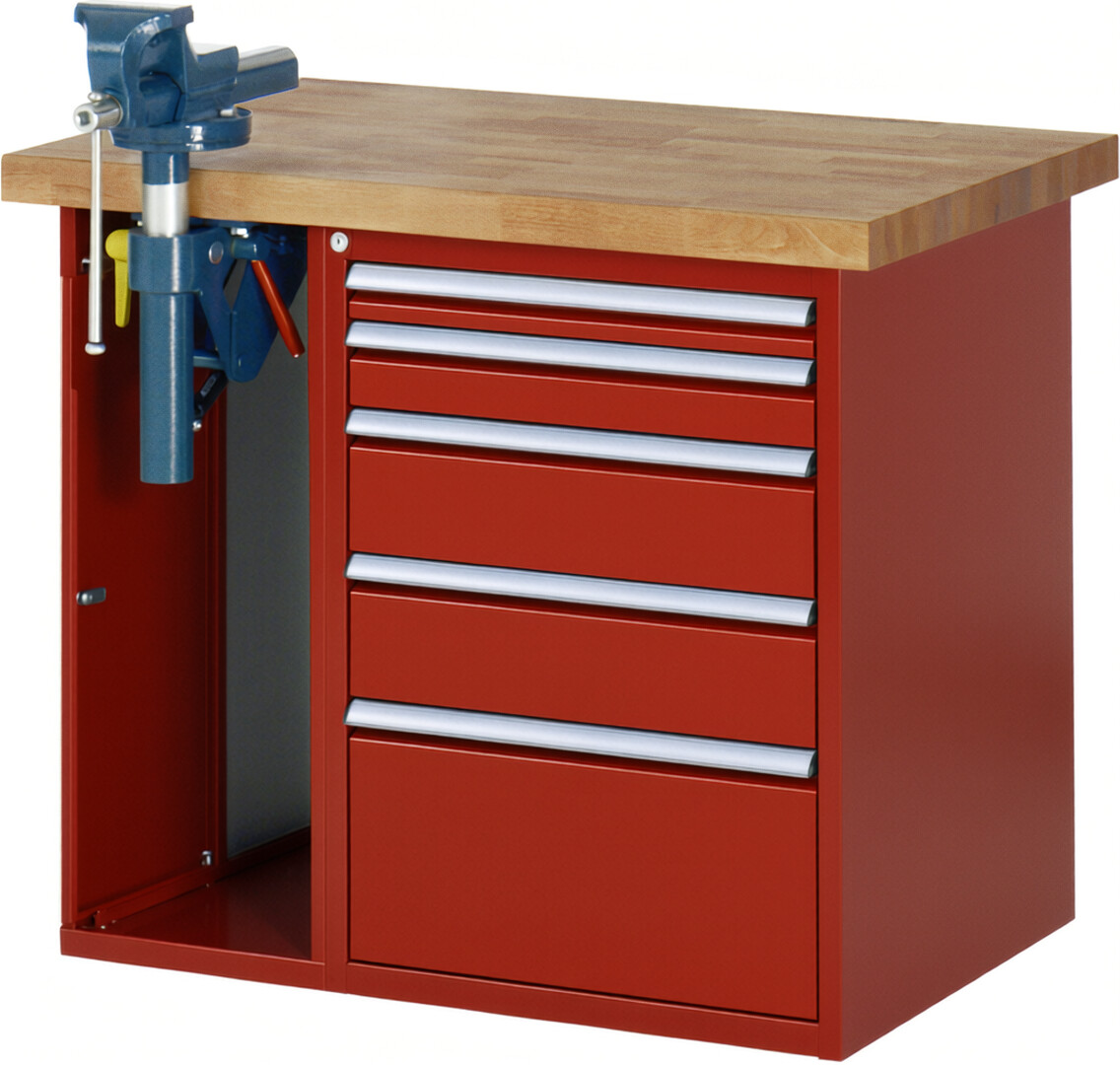 RAU Werkbank rot - Breite 100 cm - Tiefe 70 cm - Höhe 89 cm - Buche-Massiv Arbeitsplatte 40 mm