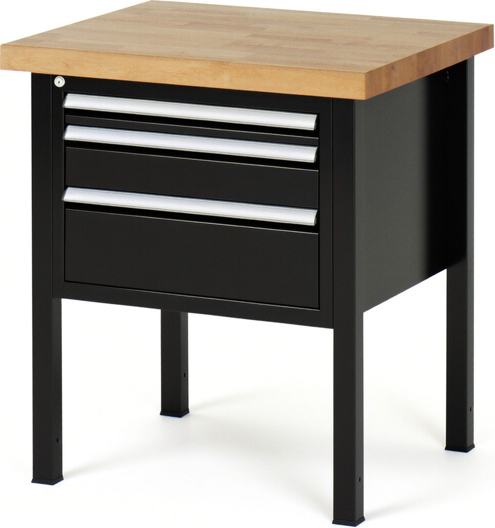 RAU Werkbank schwarz - Breite 75 cm - Tiefe 70 cm - Höhe 84 cm - Buche-Massiv Arbeitsplatte 40 mm