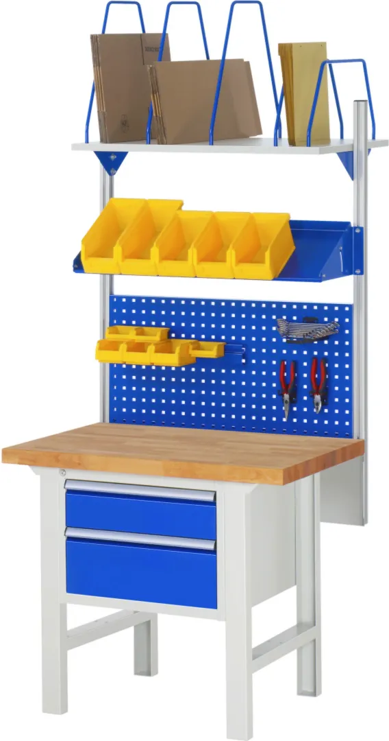 Werkbank Modell 7123 schwarz-rot, BxTxH 1000x700x840 mm,  Buche-Massiv Arbeitsplatte 40 mm,  2 Schubladen mit  Vollauszug 100 % und  SoftClosing