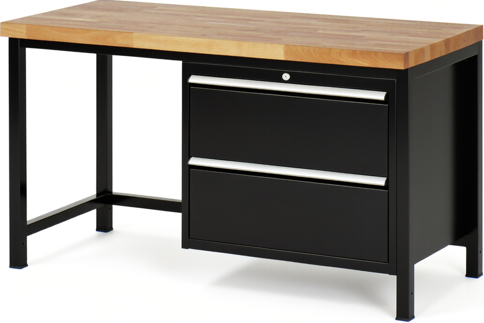 RAU Werkbank schwarz - Breite 150 cm - Tiefe 70 cm - Höhe 104 cm - Buche-Massiv Arbeitsplatte 40 mm