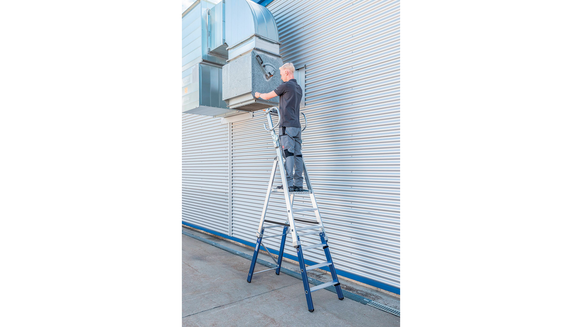 Plattformleiter mit klappbarer Haltevorrichtung, Plattformhöhe 690 mm, 3 Stufen