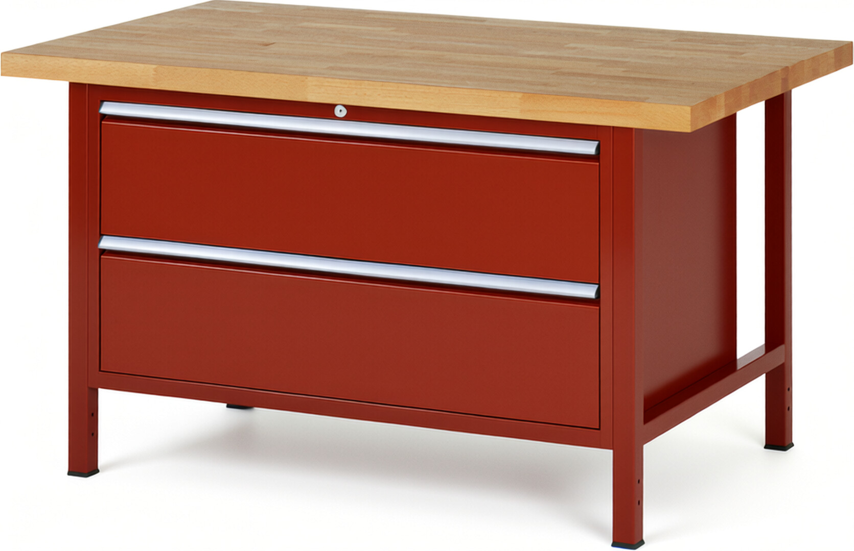 RAU Werkbank rot - Breite 150 cm - Tiefe 90 cm - Höhe 104 cm - Buche-Massiv Arbeitsplatte 40 mm