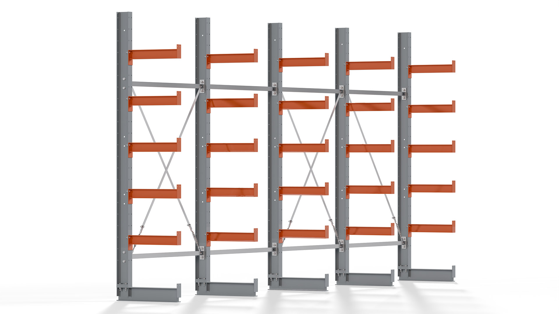 Kragarmregal KARL basic - lackiert - Breite: 512 cm - Höhe: 250 cm - Tiefe: 50 cm - Traglast je Kragarm: 870 kg - einseitig