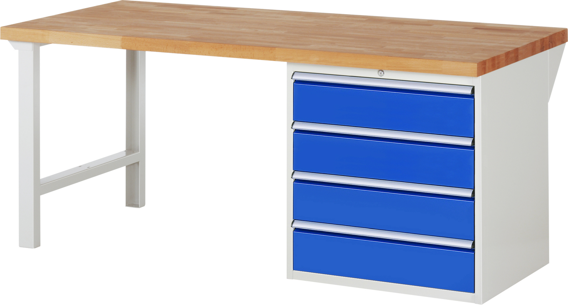 Werkbank Modell 7609 rot - schwarz, BxTxH 2000x900x840 mm,  Buche-Massiv Arbeitsplatte 40 mm,  4 Schubladen mit  Vollauszug 100 % und  SoftClosing