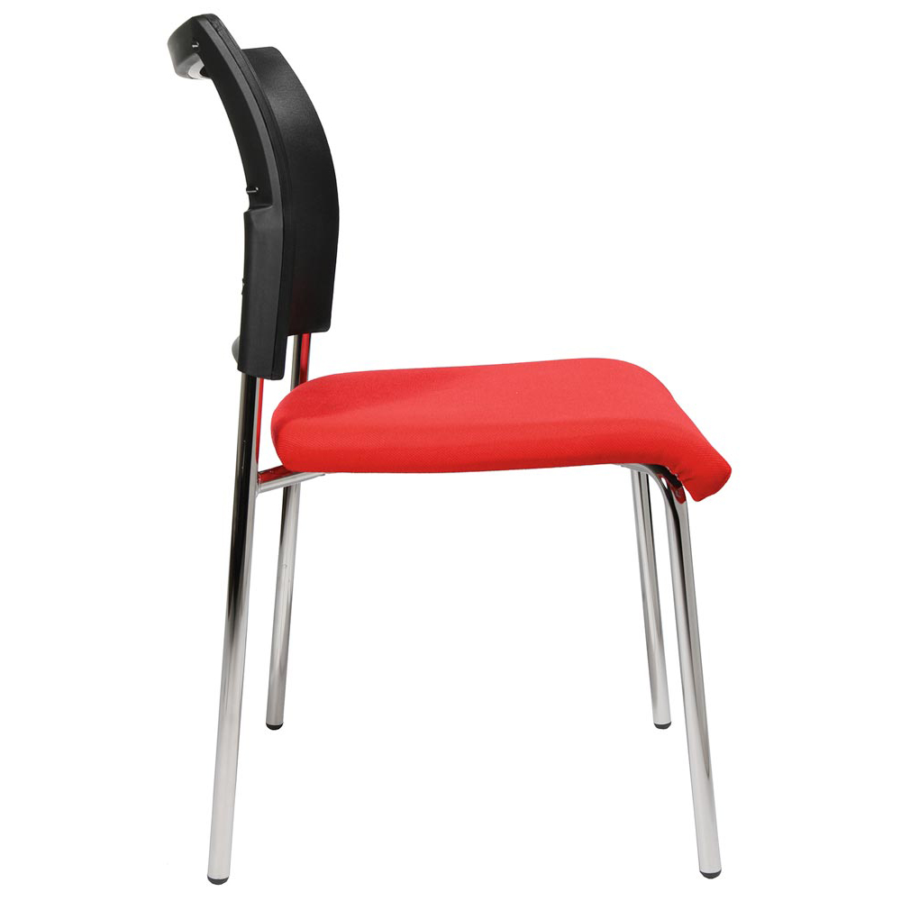 Stapelstuhl, Sitz-BxTxH 480x450x430 mm, Gesamthöhe 830 mm, 4-Fuß-Gestell verchromt, Netzrücken schwarz, Sitzpolster schwarz/rot, VE 2 Stück