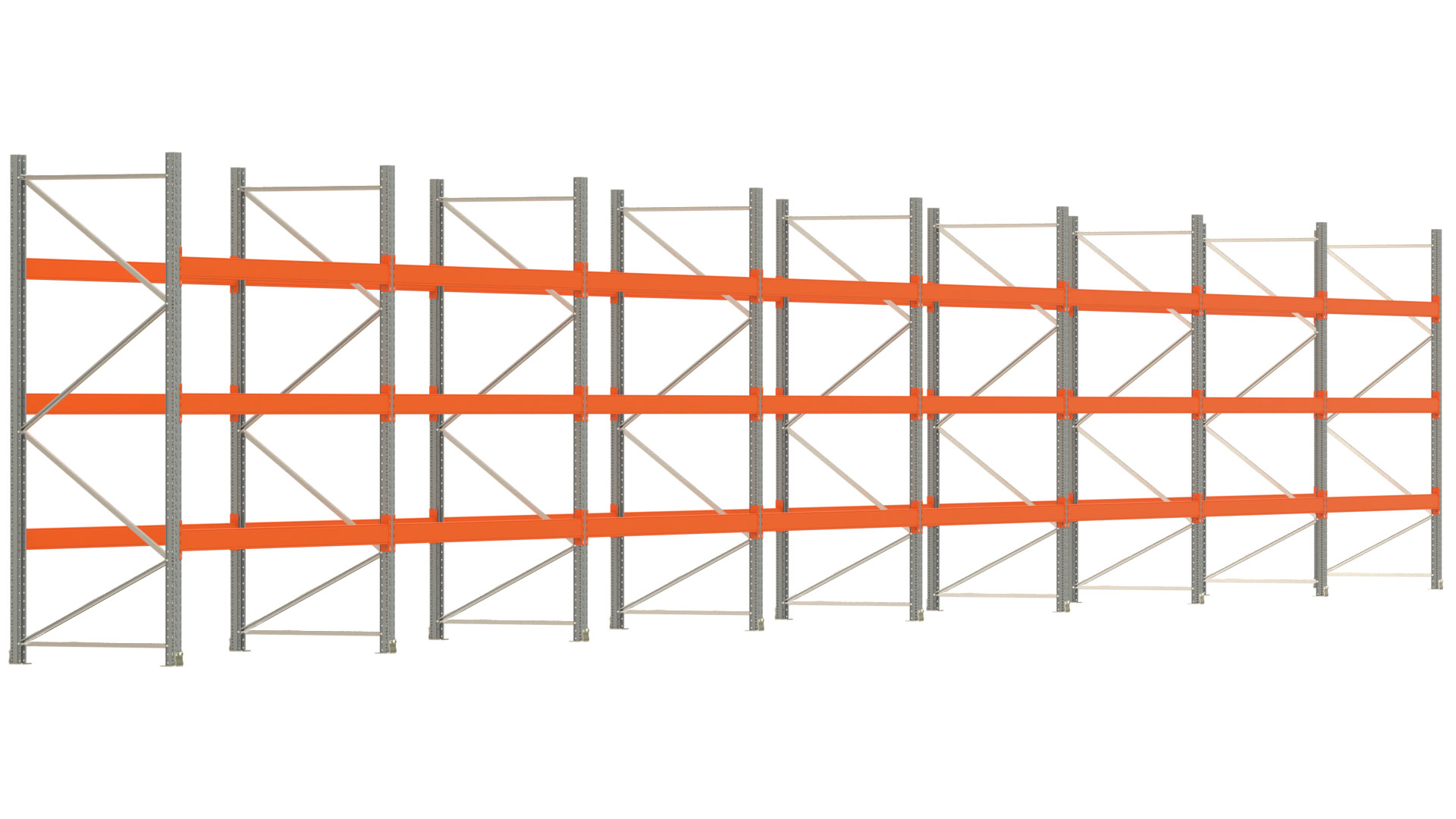 Palettenregal ARTUS - Breite 2236,5 cm - Höhe 300 cm - Tiefe 110 cm - Fachlast 3000 kg - 96 Palettenstellplätze