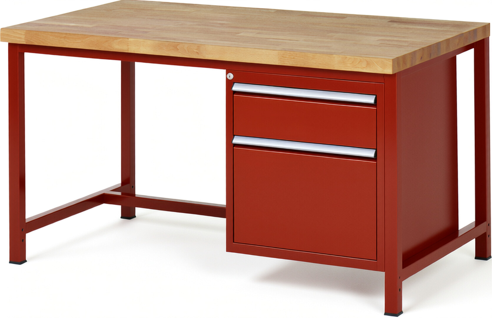 RAU Werkbank rot - Breite 150 cm - Tiefe 90 cm - Höhe 104 cm - Buche-Massiv Arbeitsplatte 40 mm