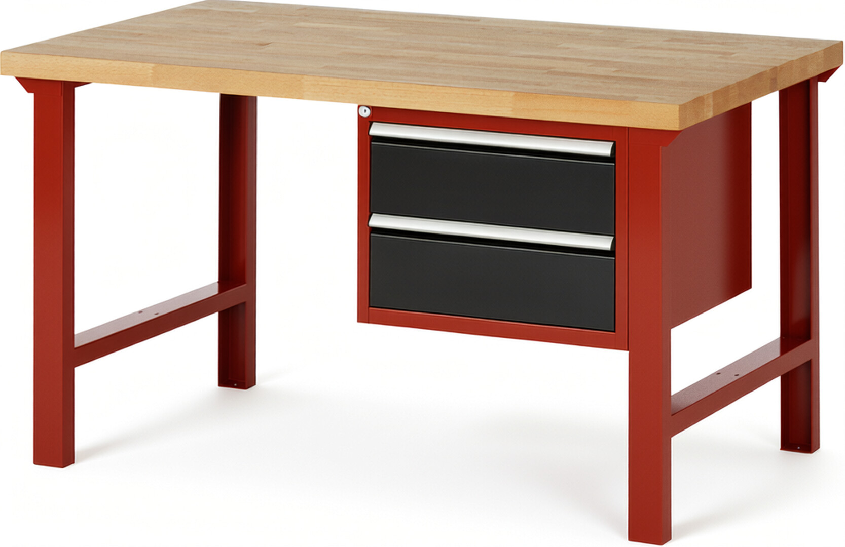 RAU Werkbank rot - schwarz - Breite 150 cm - Tiefe 90 cm - Höhe 84 cm - Buche-Massiv Arbeitsplatte 40 mm