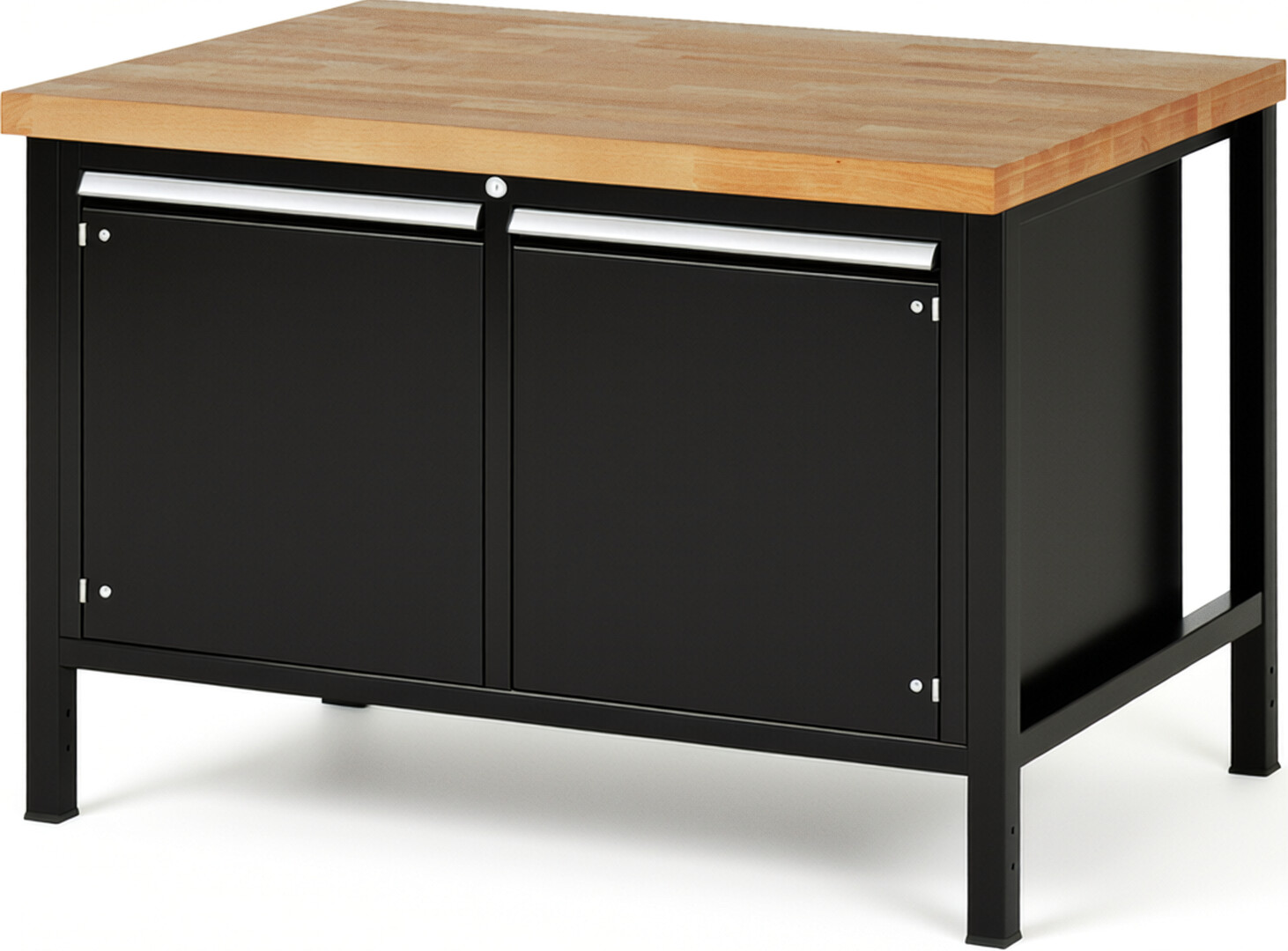 Werkbank Modell 8465 schwarz, BxTxH 1250x900x840-1040 mm,  Buche-Massiv Arbeitsplatte 40 mm