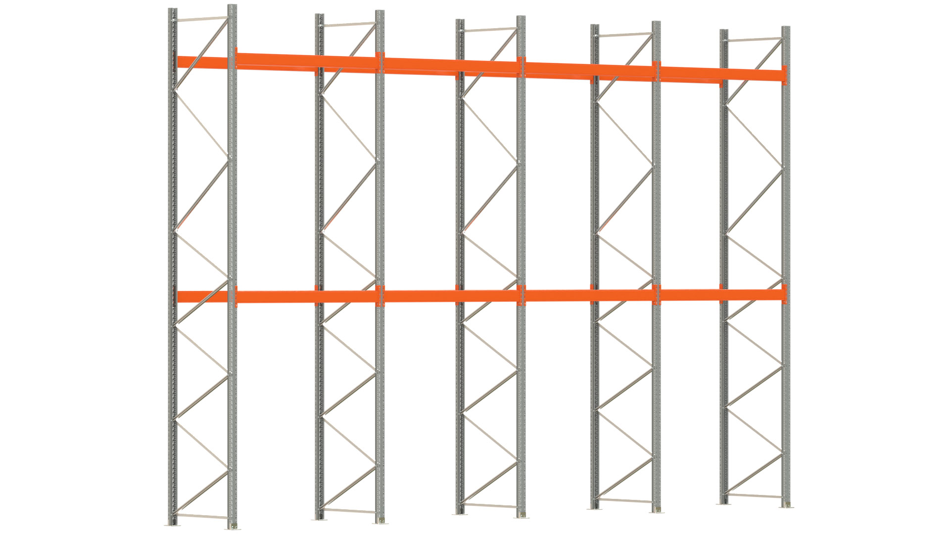 Palettenregal ARTUS - Breite 802,5 cm - Höhe 550 cm - Tiefe 110 cm - 2 Träger-Ebenen - max. Fachlast 3000 kg - 24 Palettenstellplätze