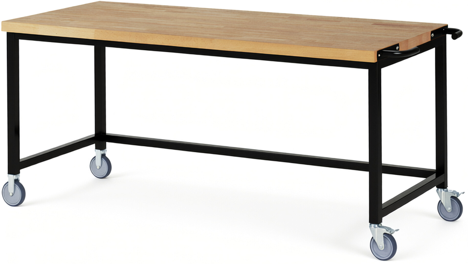 RAU Werkbank schwarz - Breite 200 cm - Tiefe 90 cm - Höhe 108 cm - Buche-Massiv Arbeitsplatte 40 mm