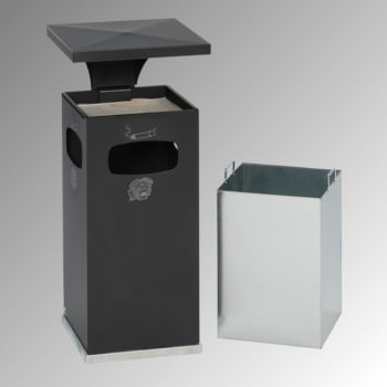 Kombiascher, Abfallbehälter-Aschenbecher für Außen (HxBxT)910x395x395 mm - Farbe silber