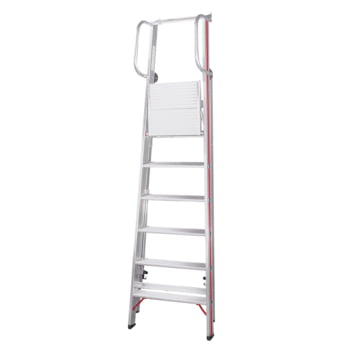 Plattformleiter mit Handlauf - Leiterlänge 2.200 mm - mit Einhängehaken und Ablageschale - Aluleiter - Hymer