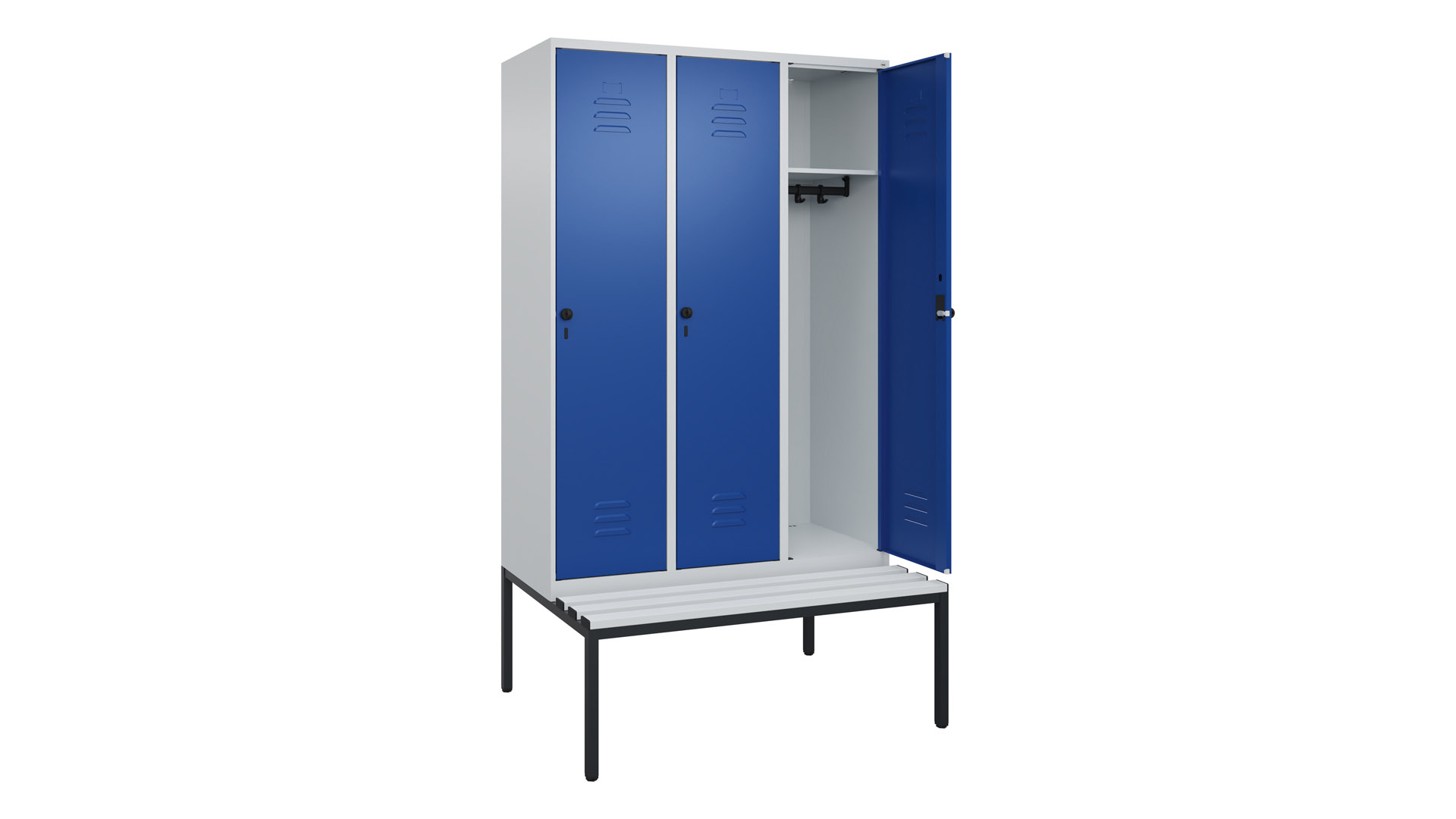 Spind - Garderobenschrank, Breite 120 cm, Höhe 212 cm, Tiefe 50 cm, 3 Abteile