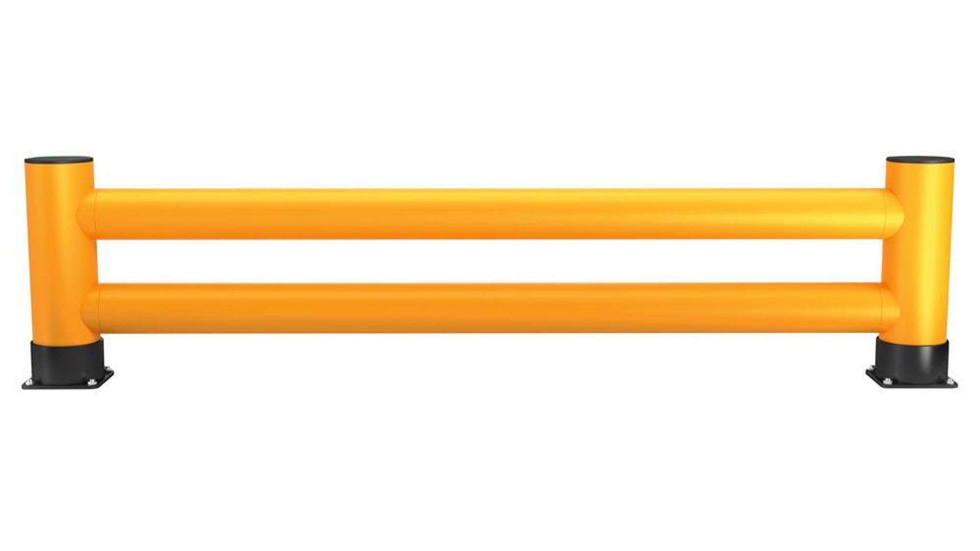 Regalendschutz, Doppelplanke, HDPE, Länge 2500 mm, Höhe 600 mm, Pollerdurchm. 180 mm, Verbindungsrohrdurchm. 140 mm, Farbe gelb