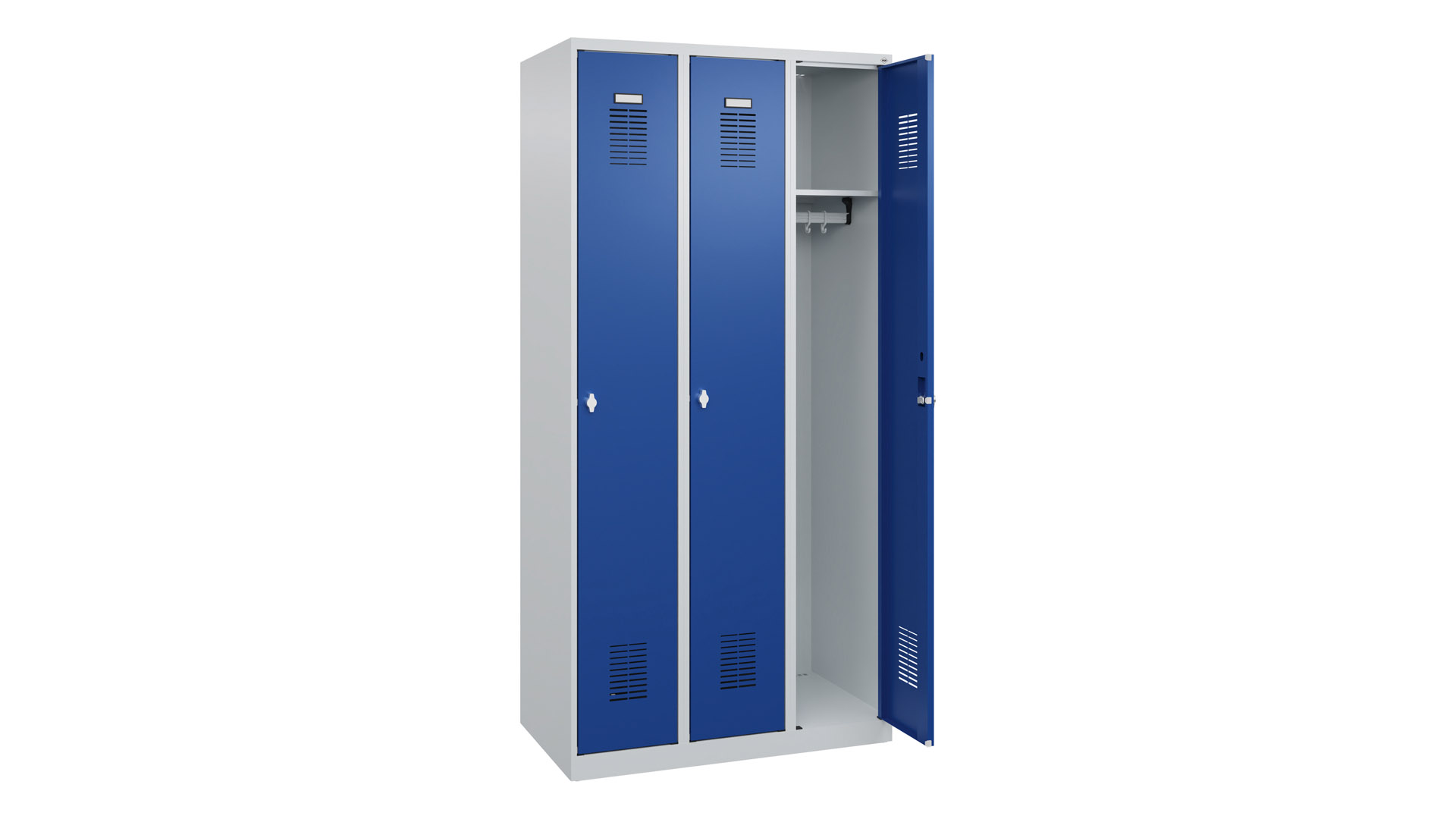 Spind - Garderobenschrank, Breite 90 cm, Höhe 185 cm, Tiefe 50 cm, 3 Abteile