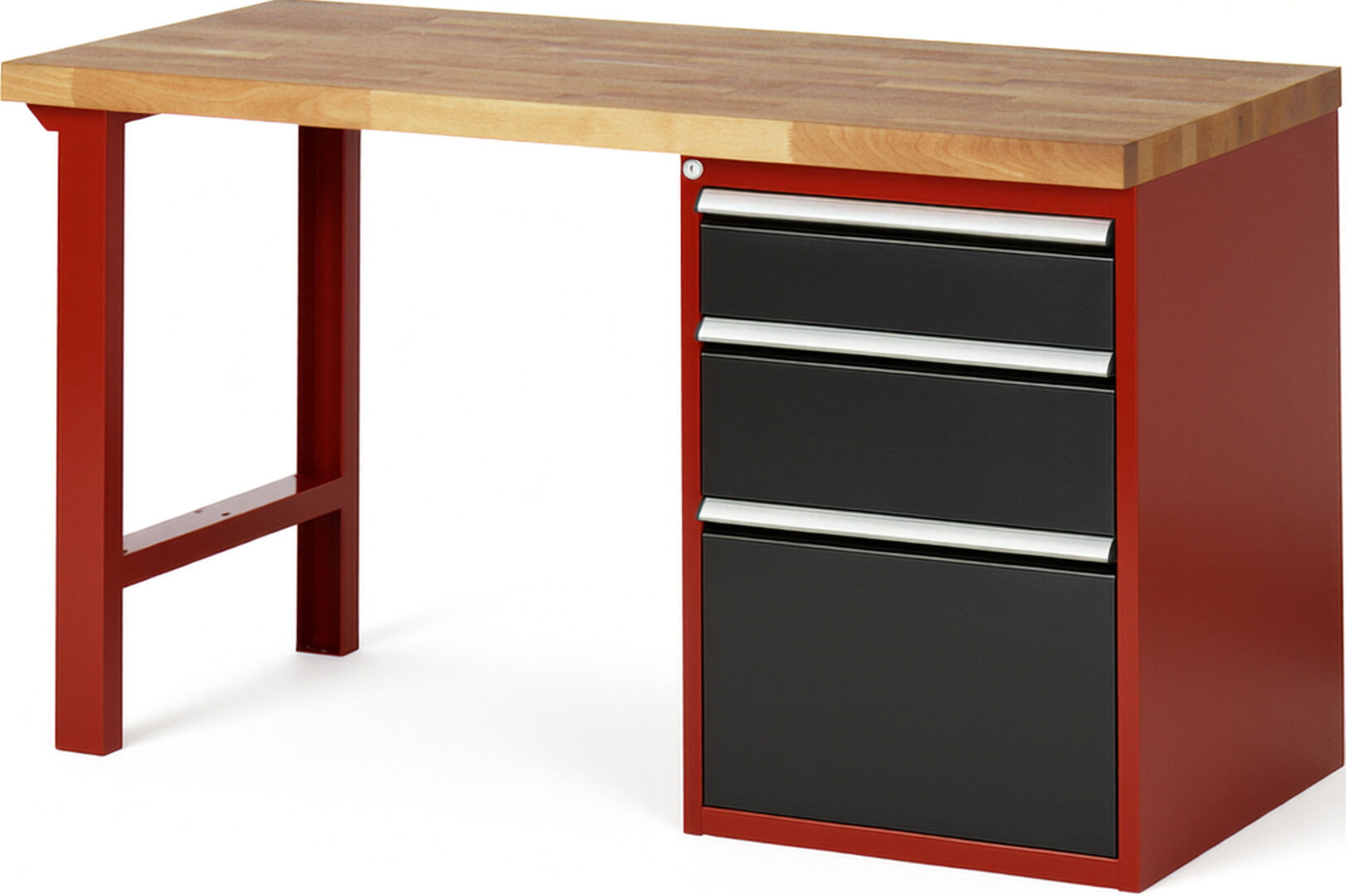 RAU Werkbank rot - schwarz - Breite 150 cm - Tiefe 70 cm - Höhe 89 cm - Buche-Massiv Arbeitsplatte 40 mm