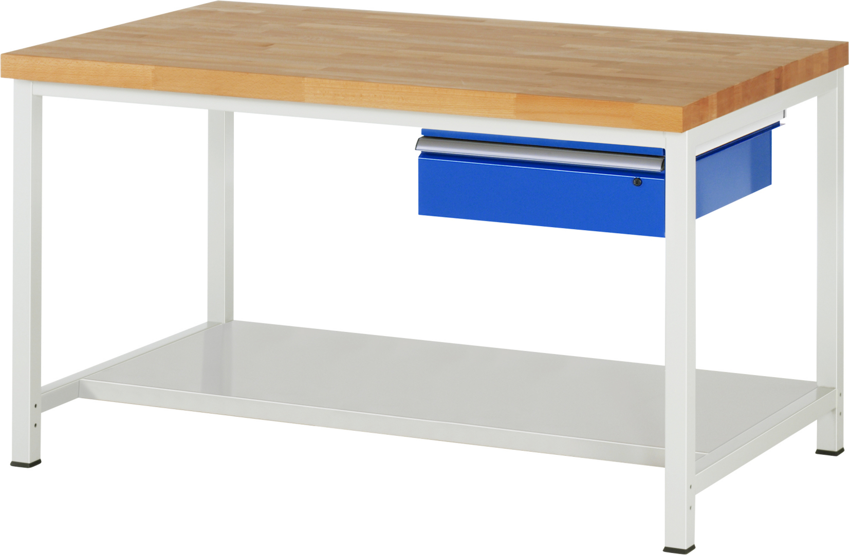 Werkbank Modell 8001,  BxTxH 1500x900x840 mm,  Buche-Massiv Arbeitsplatte 40 mm,  1 Schublade mit  Auszug 90 %